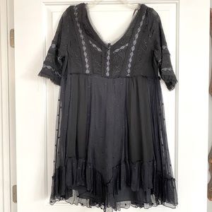 XS Free People Black Short Sleeve Above Knee Dress